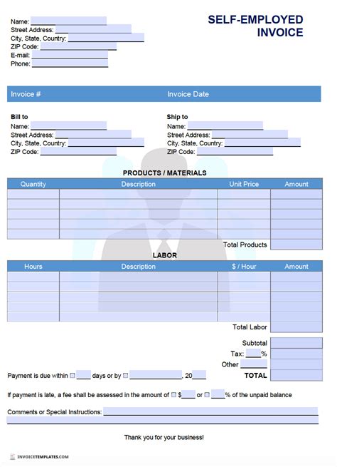 Self Employed Invoice Template Pdf Receipt Template Free Download