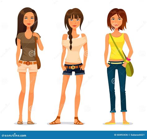 Cute Cartoon Teenage Girls Stock Vector Illustration Of Student 60492436