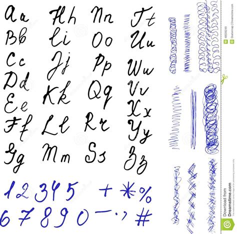 Alfabeto Cartas Drenadas Mano Letras Negras Y Ilustración Del Vector