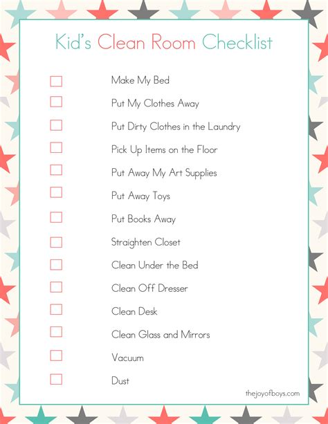 Kids Room Cleaning Checklist Printable