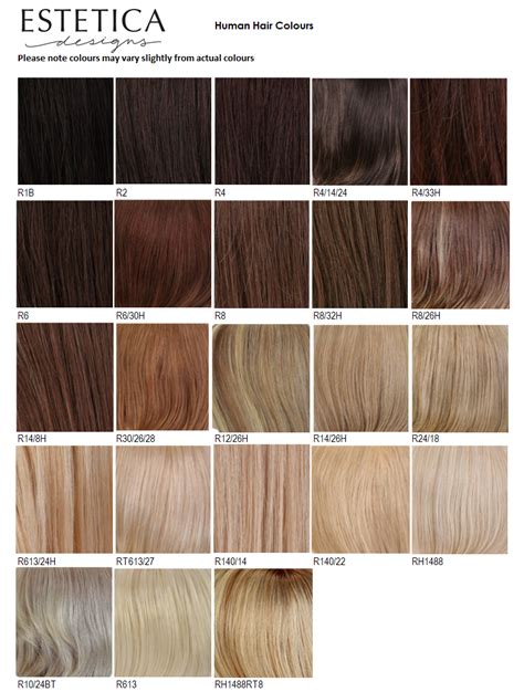 Estetica Human Hair Colour Chart Wigs Synthetic And Human Hair Wigs