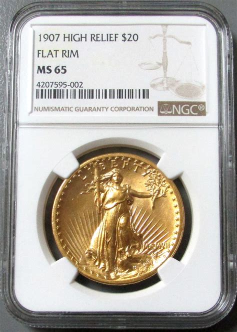 1907 Gold 20 Saint Gaudens High Relief Double Eagle Flat Rim