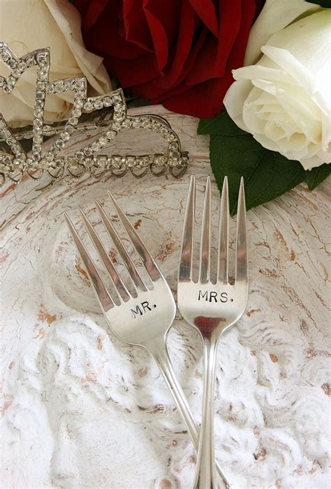 Mr And Mrs Wedding Cake Forks Vintage Silver Plated Flatware Etsy