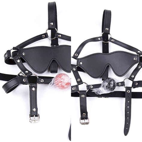 nxy sm sex adult toy camatech leather head harness with blindfold and solid silicon muzzle ball