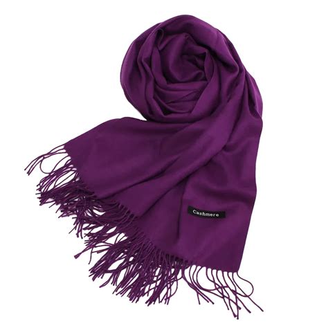 Women Purple Color Cashmere Shaw Cashmere Scarf With Tassel Lady Winter