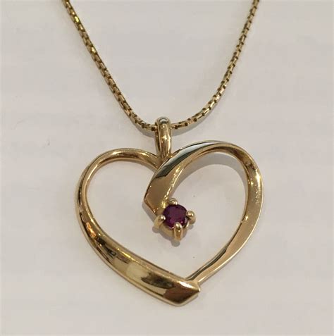 14k Yellow Gold Ruby Heart Pendant W 14k Yellow Gold Chain Italy Length 175 Tangible