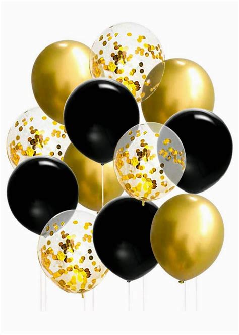 15 Black And Gold Balloonsgold Confetti Balloons Black And Etsy