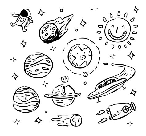 Premium Vector Space Doodle Illustration Set