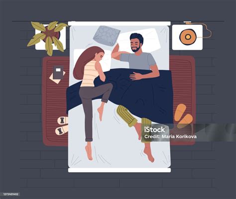 People Sleep In Bed Top View Men And Women Sleeping Together Trendy Flat Vector Illustration
