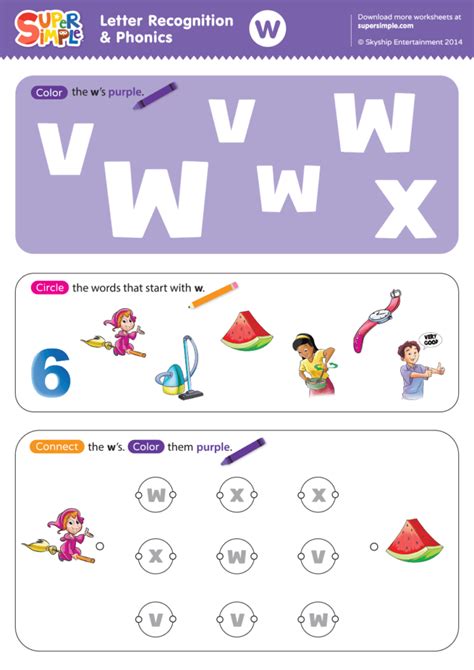 Letter Recognition And Phonics Worksheet W Lowercase Super Simple