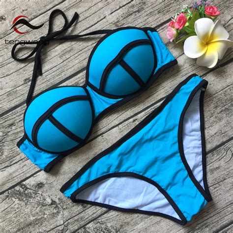Buy Tengweng 2019 New Sexy Push Up Women Bikini Blue Two Pieces Swimsuit Halter
