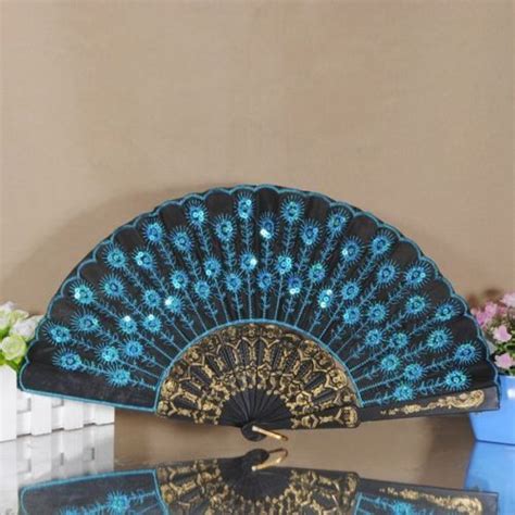 Peacock Hand Fan Embellished Usa Seller Blue Or Pink Hand Fan