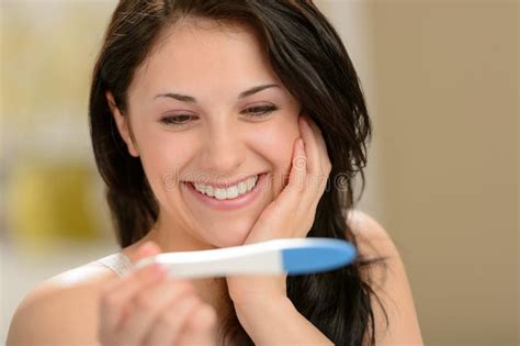 Delighted Woman Holding Pregnancy Test Stock Image Image Of Pregnancy Happiness 30732711