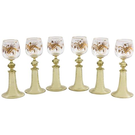 12 Moser 19th C Crystal Goblets With Amber Cabochons And Gold At 1stdibs