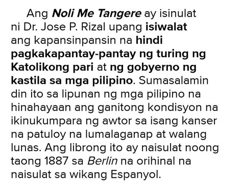 Bkt Isinulat Ni Jose P Rizal Ang Noli Me Tangere Brainly Ph