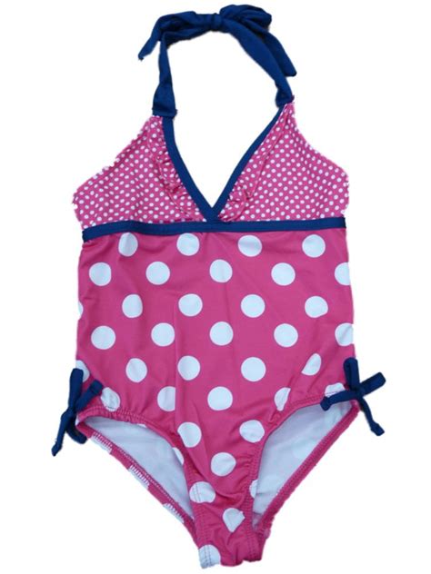 Pink Platinum Girls Pink Polka Dot Halter Swimming Suit Bathing Suit 1