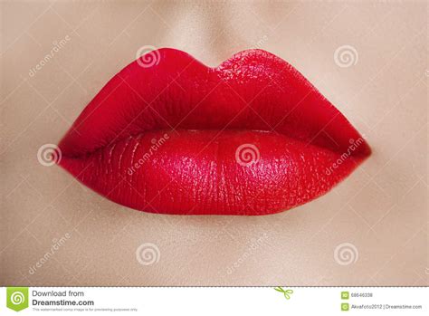 Female Lips Close Up Red Lipstick Sensuality Stock Photo Image Of