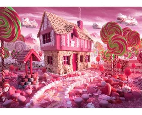 7x5ft Pink Candy Land Ice Cream House Cottage Bars Garden Custom Photo