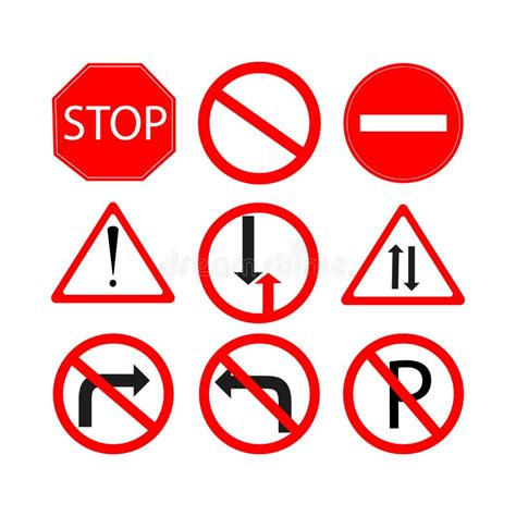 Set Of Road Signs Red Colour Vector Image Stock Illustration