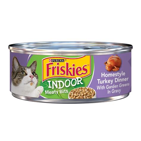 The food is made with whole meat from salmon and chicken, which help to provide the bulk of the amino acids that your cat requires for healthy cell development. Friskies Selects Indoor Canned Cat Food, Turkey with Brown ...