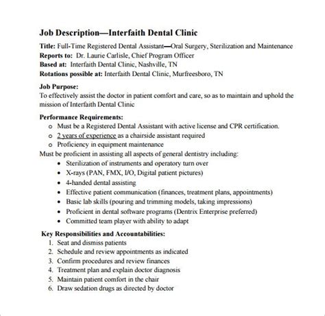 9 Dental Assistant Job Description Templates Free Sample Example Format Download