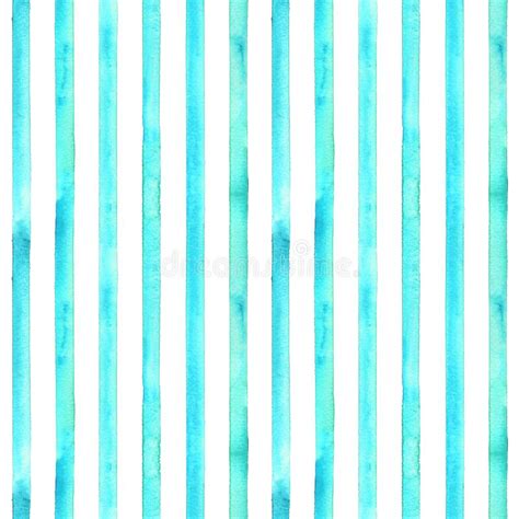 Watercolor Stripe Seamless Pattern Turquoise Stripes On White