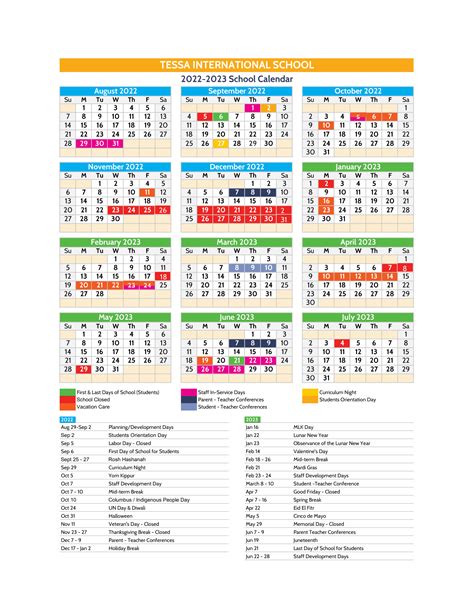 Academic Calendar 2022 23 Tessa International School