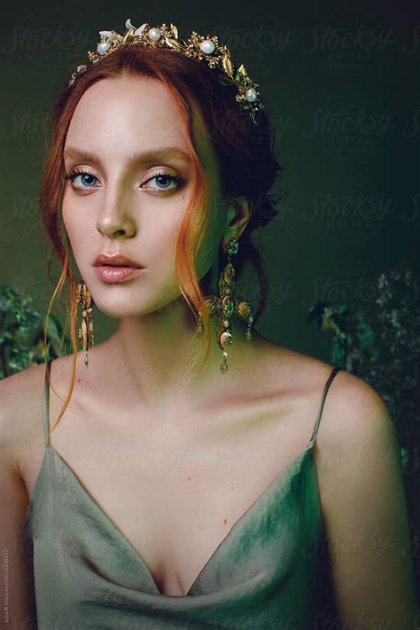 Portrait Of A Red Headed Young Woman Wearing Jewelery By Julia K