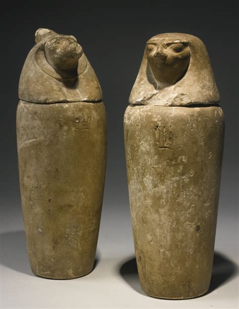 10 two egyptian limestone canopic jars 26th 30th dynasty 664 342 b c