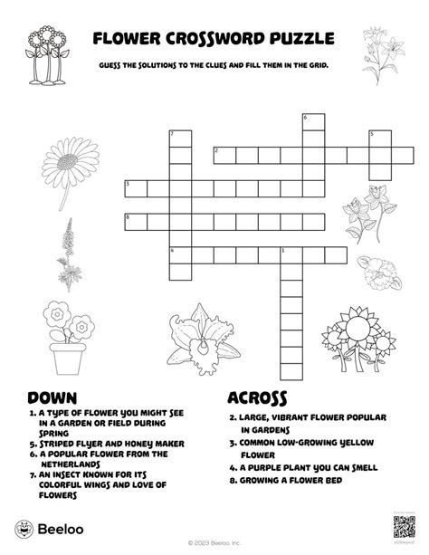 Flower Themed Crossword Puzzles Beeloo Printable Crafts And