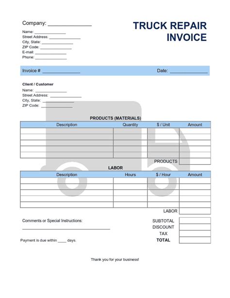 Truck Invoice Template