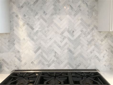 Herringbone Backsplash Carrera Marble Kitchen Backsplash Designs