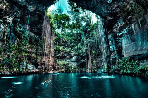 Cave Pool Nature Landscape Cenotes Cave Lake Rock Water Trees