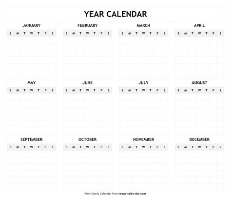 Printable Blank Year Calendar Template By Month Editable Calendar