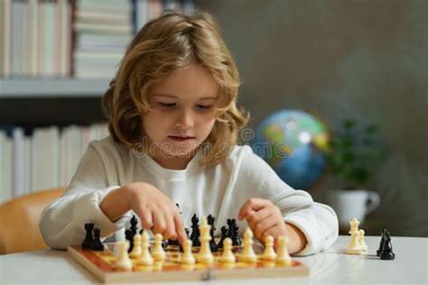 Chess School Concentrated Child Play Chess Kid Playing Board Game In