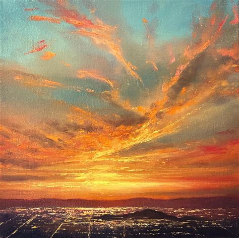 Southwestern Landscape Sunset City Lights Skyline Oil Painting Etsy