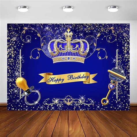 Buy Avezano Royal Blue Birthday Party Backdrop For Boy S Prince Gold King Crown Happy Birthday