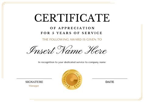 Certificate Of Years Of Service Template 30 Free Cert