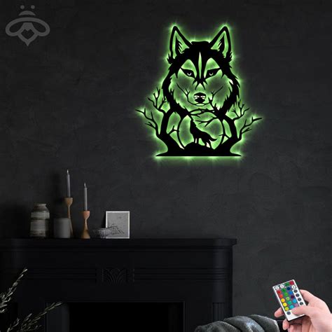 Wolf Metal Wall Art With Led Lights Howling Wolf Sign Etsy