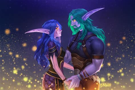 Night Elf Lovers Elven Date In Darnassus Comission By Puddingpack On