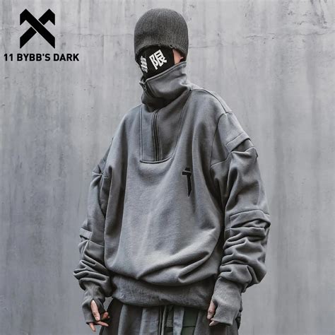 11 Bybbs Dark Punk ครึ่งซิปพิมพ์ Harajuku Hoodie ผู้ชาย Hip Hop