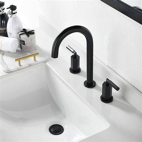 2 Handle 3 Hole Modern Matte Black Widespread Bathroom Faucet Bathroom
