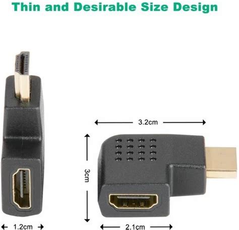 Hdmi Male To Female Flat Adapter 90 Degree Right Angle Gold Plated