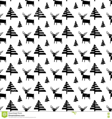 Christmas Seamless Pattern With Deers And Pine Trees Stock Vector