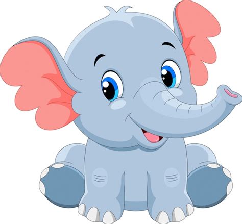 Lindo Bebé Elefante De Dibujos Animados Sentado Vector Premium