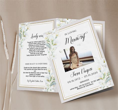 Funeral Program Template Calla Lily Funeral Printable Etsy Canada