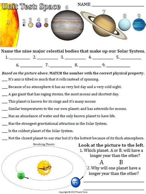4th Grade Solar System Worksheet