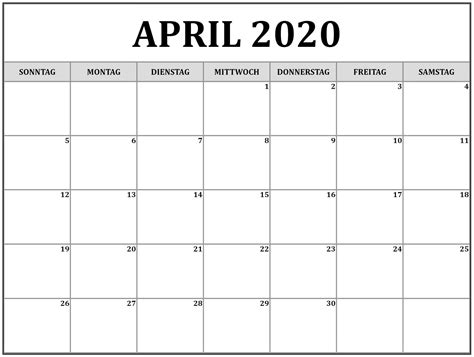 Daher kommt der ausdruck aprilwetter. Kalenderblatt April 2020 | Druckbarer 2021 Kalender
