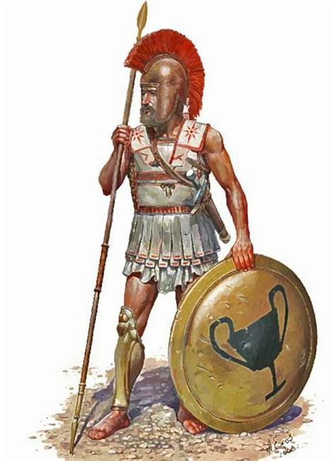 Un Hoplite En Un Tubo Y Un Yugo Estándar Viste Un Casco Ilirio Y Lleva