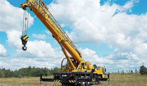 Mobile Crane With Its Boom Risen Outdoors Iretimn